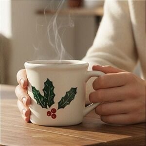 Eddie Bauer Exclusive Christmas Holly Berry Mug Ceramic Coffee Cup 12 oz